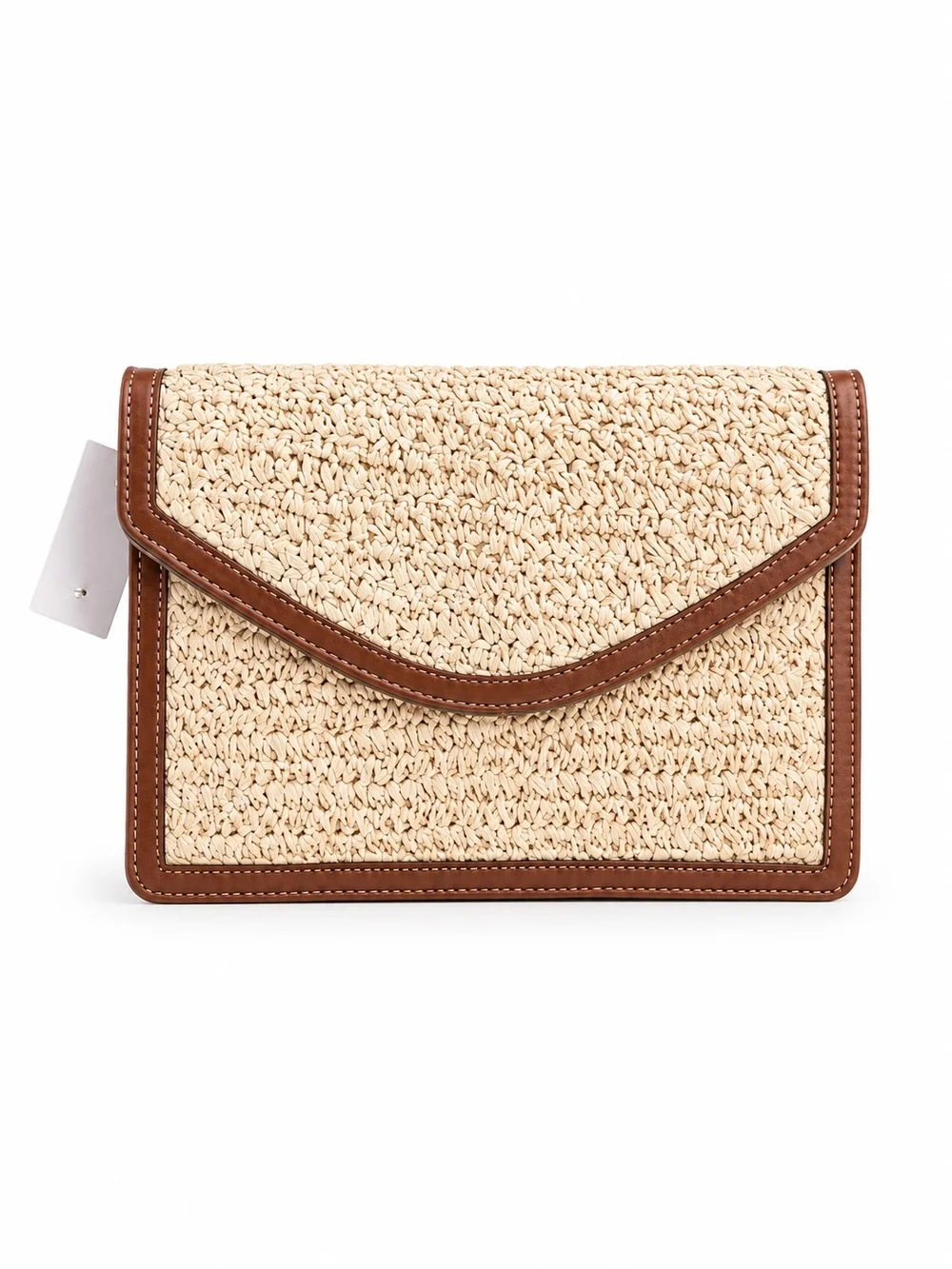 LOFT Beige Woven Clutch with Brown Trim